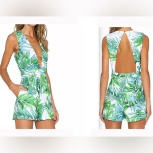 Lucy Paris Green Leaf Print Romper Size 8